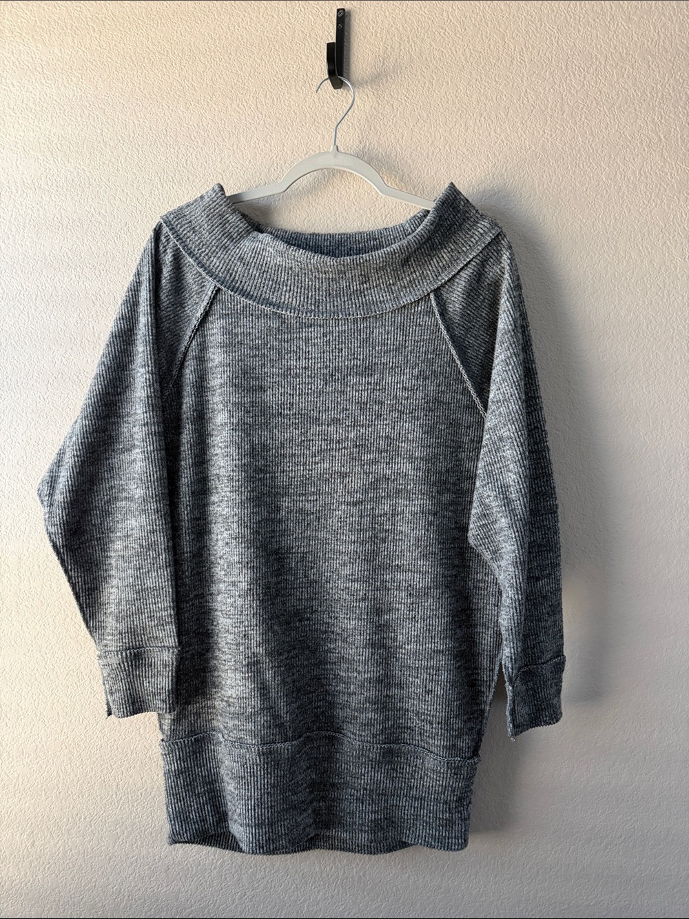 Gray Off-Shoulder Knit Sweater dress